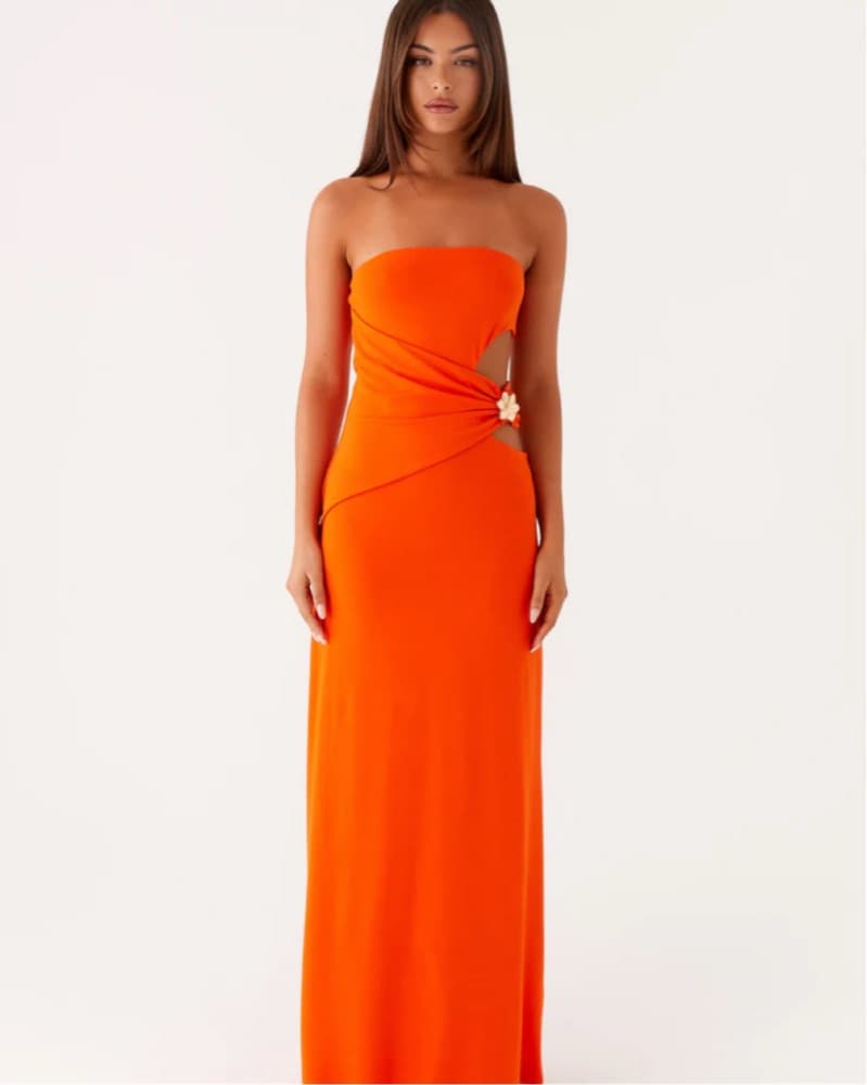 Strapless Orange Maxi Dress - Image 2