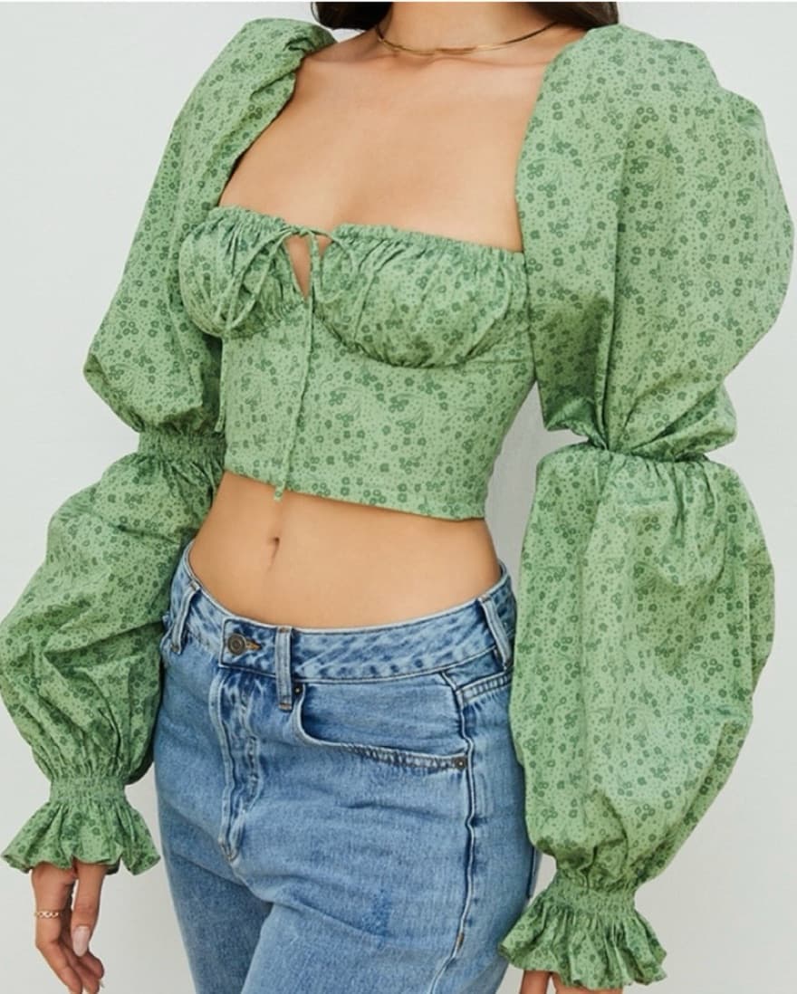 House Of CB Floral Puff Sleeve Crop Top - Image 2