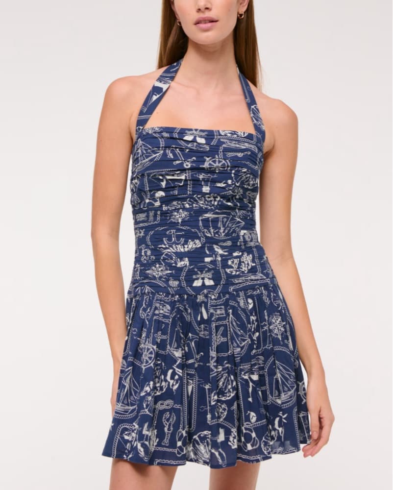 Blue Mediterranean/Nautical Halter Dress - Image 1