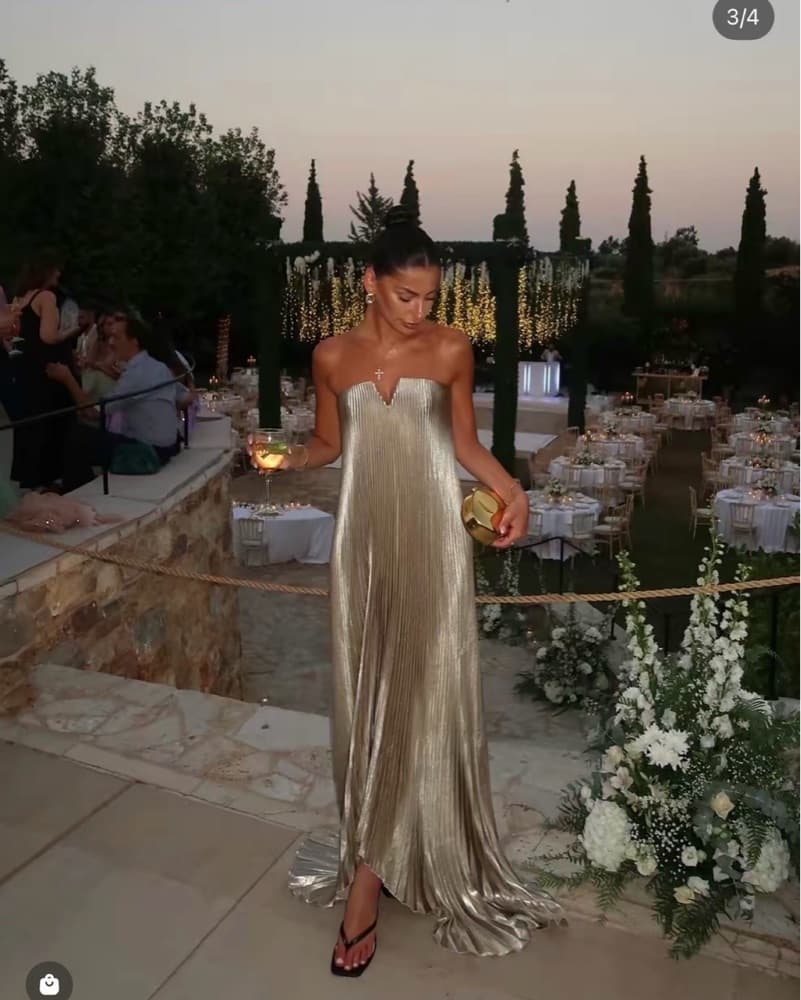 L’idee Gold Shimmer Pleated Gown - Image 1