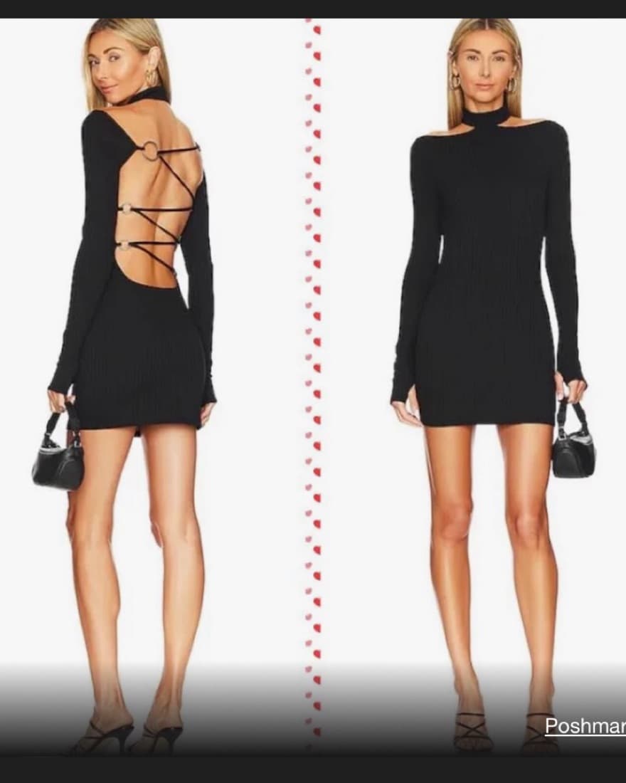 Revolve Open Back Black Mini Dress - Image 1
