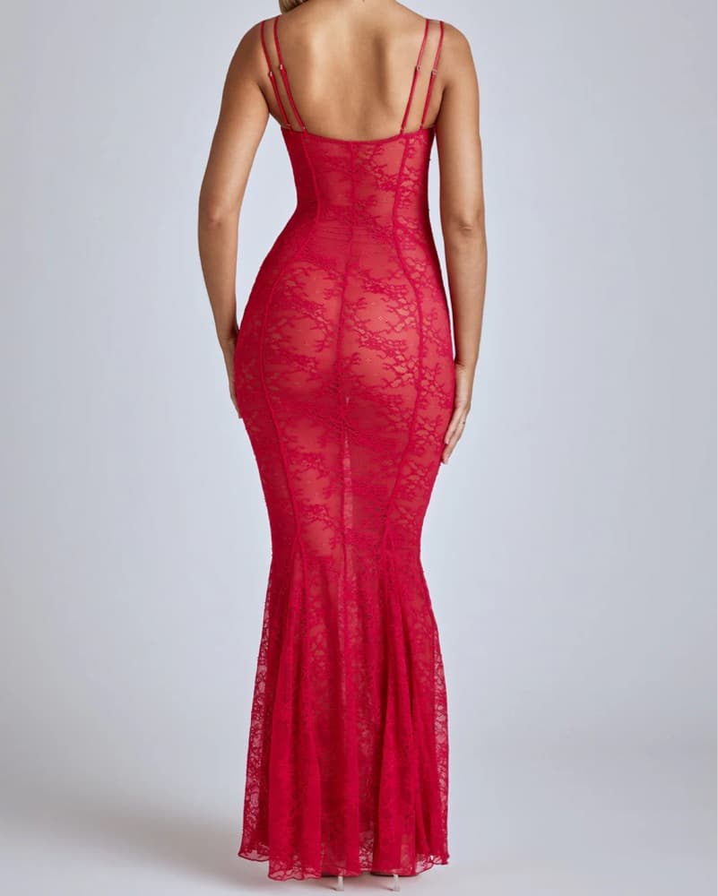 oh polly red lace maxi dress - Image 2