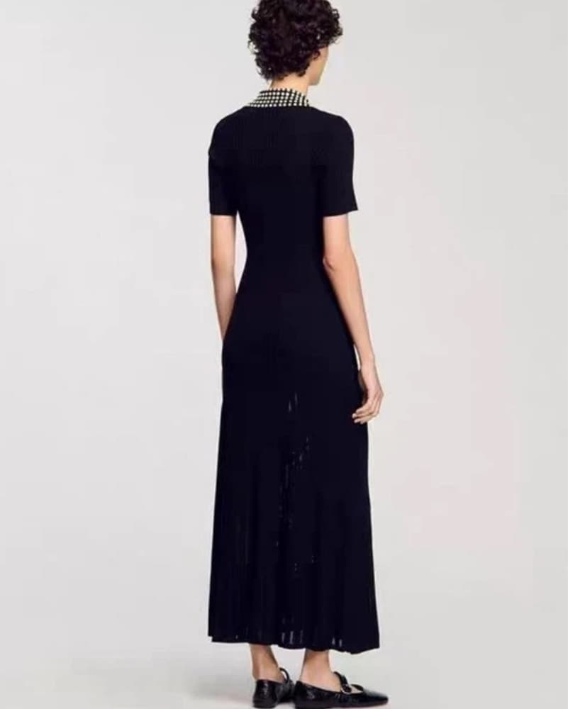 Sandro Pearl Collar Knit Midi Dress - Image 2