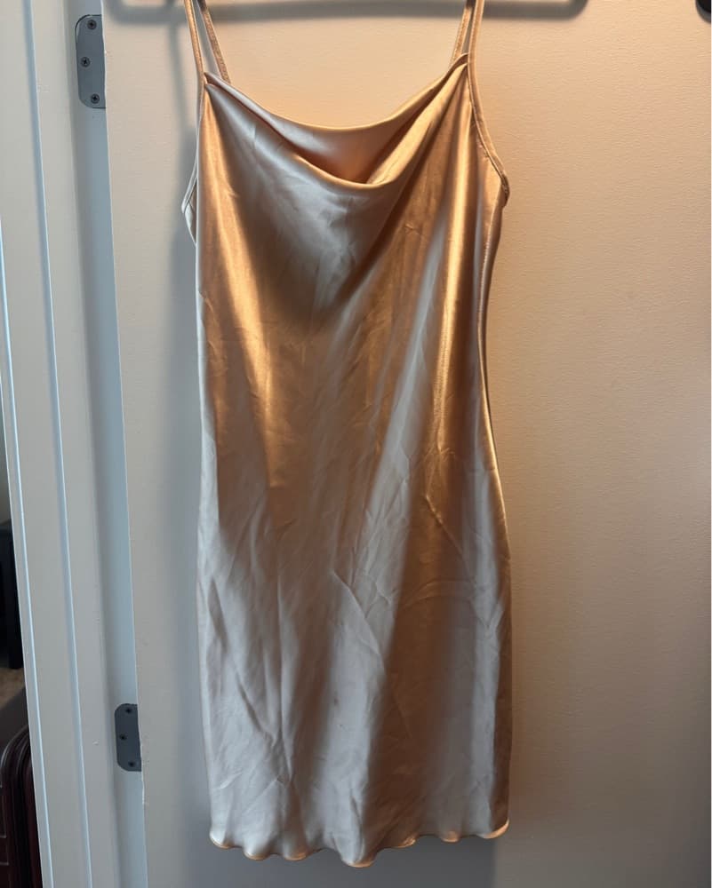 Champagne Satin Bebe Dress  - Image 1