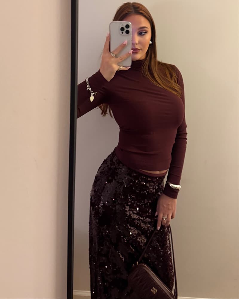 Burgundy Sequin Midi Skirt - Image 2
