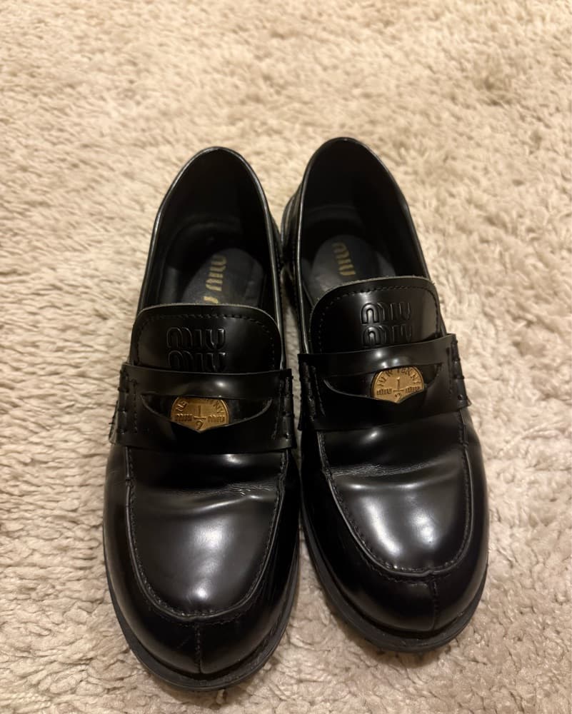 Miu Miu Brushed Leather Penny Loafers - Image 3