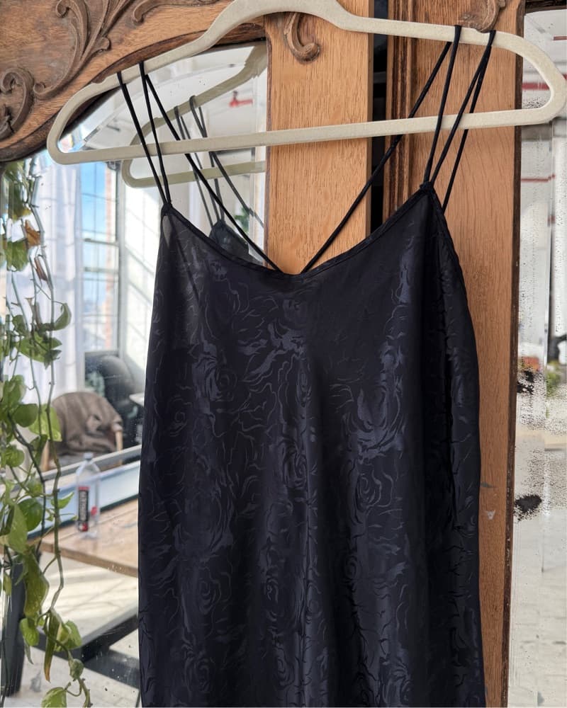 Vintage Black Rose Print Bias Slip Dress - Image 3
