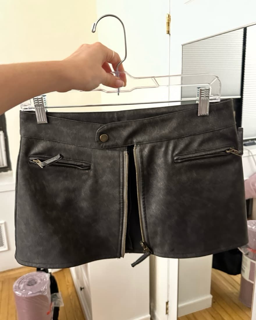 Pleather Zip Up Mini Skirt - Image 1