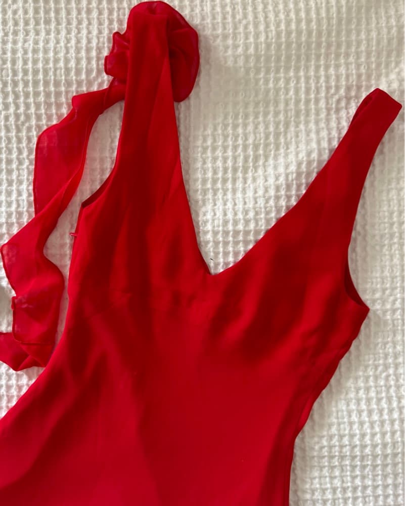 Red Rose Ruffle Mini Dress - Image 4