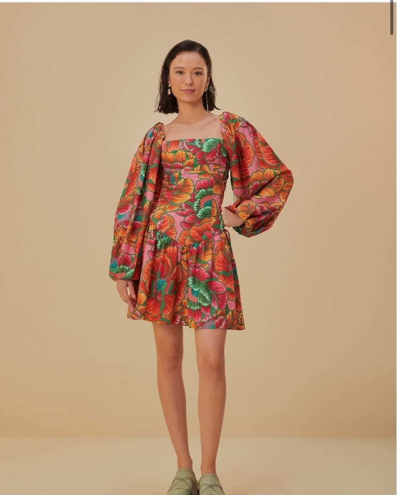 Corset Floral Puff Sleeve Dress - Image 1