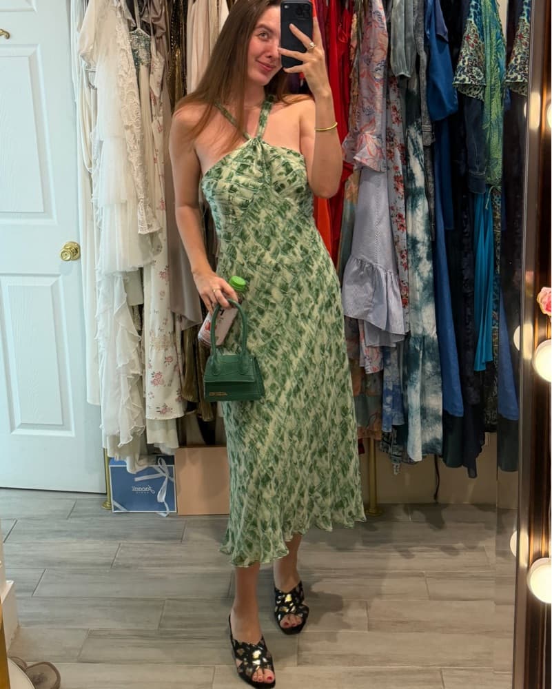 Green Patterned Halter Midi Dress - Image 3