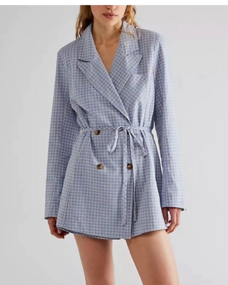 Free People Blue Gingham Romper - Image 1