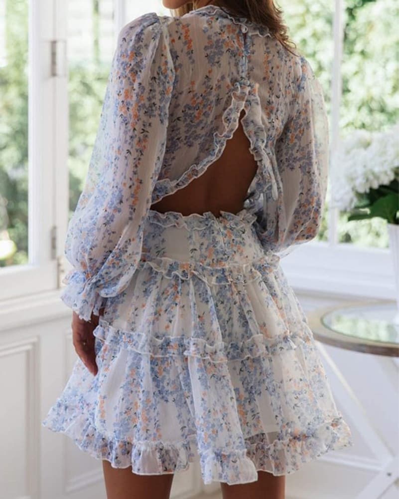 White Long Sleeve Floral Dress  - Image 2