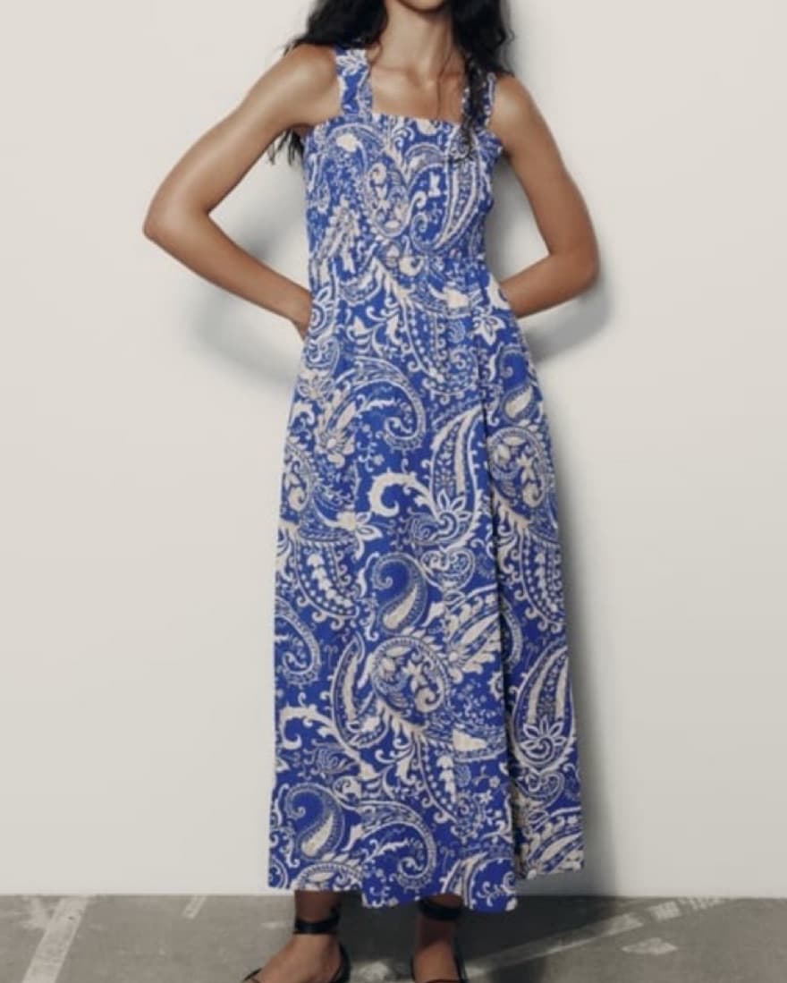 Zara Printed Midi Poplin Dress - Image 1