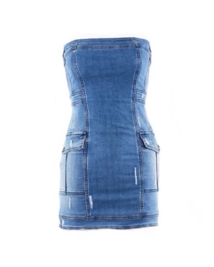 Denim Cargo Pocket Zip-Front Dress - Image 1
