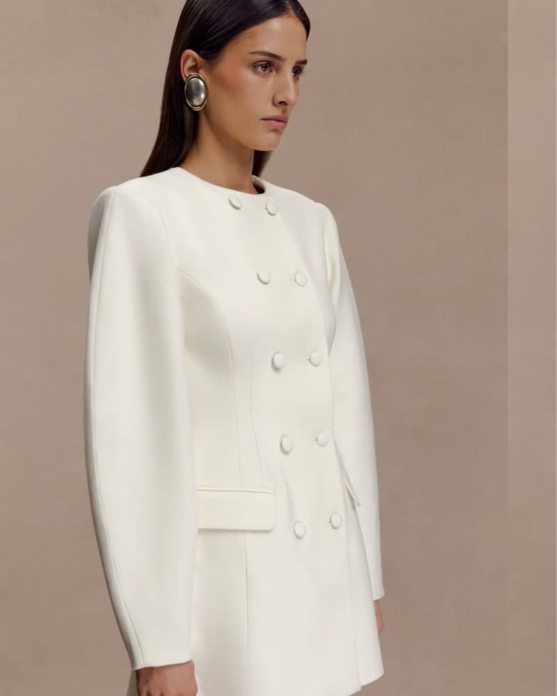Elegant Ivory Structured Coat Dress - Image 2