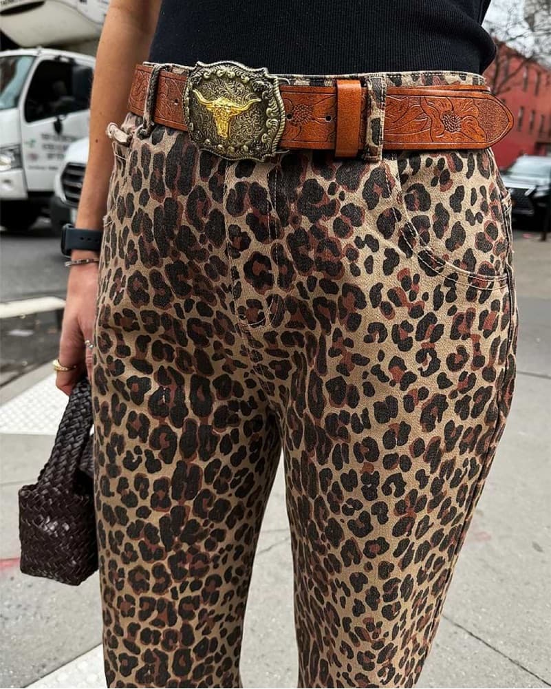 Leopard Print Jeans w/ Scallop Detail - Image 2
