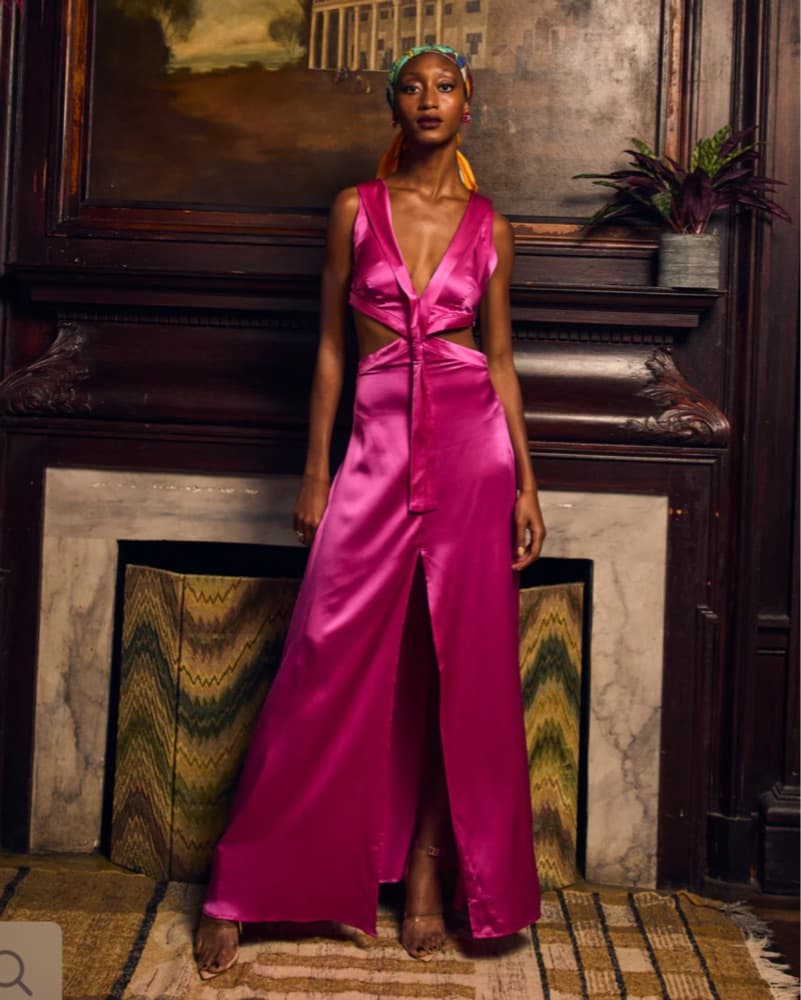 Pink Satin Cut-Out Maxi Dress - Image 1