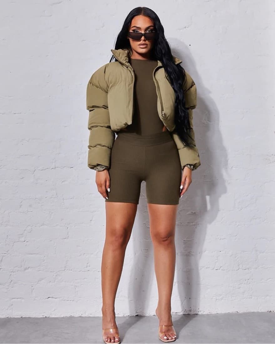 Extreme Cropped Puffer - Khaki  - Image 5