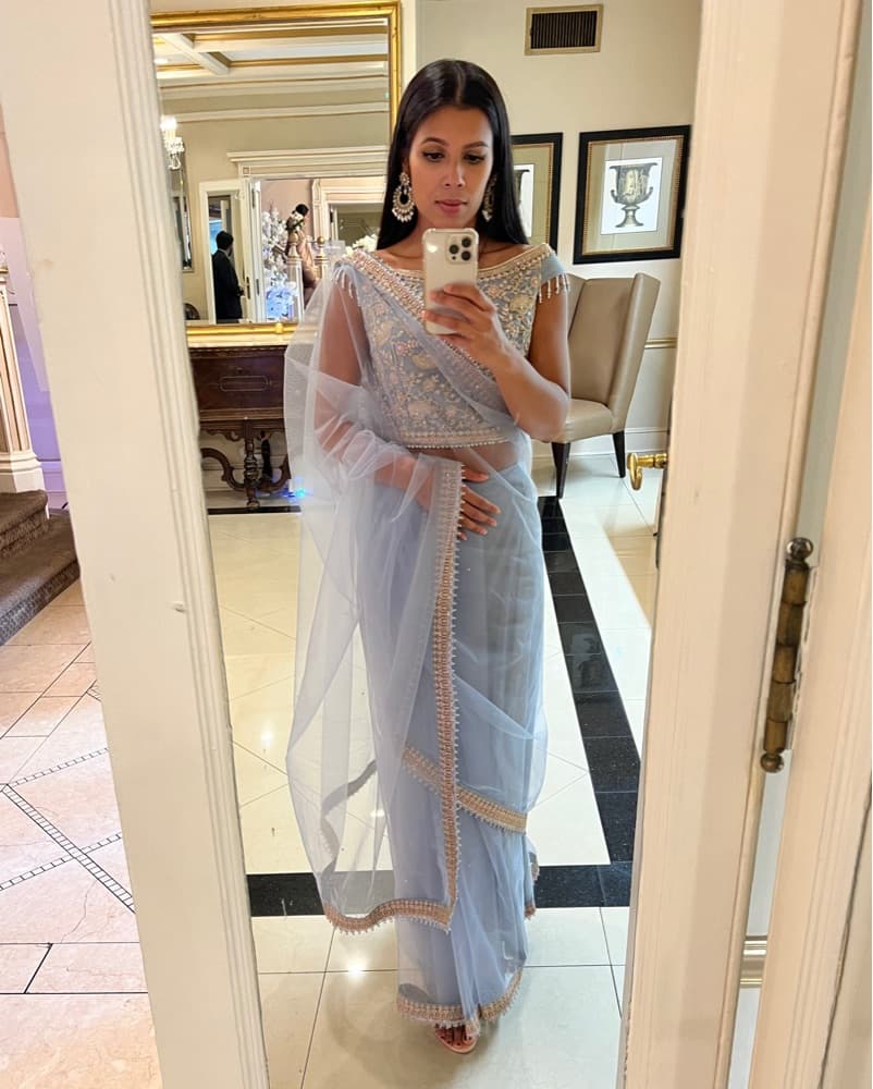 Grey Prestiched Saree - Image 1