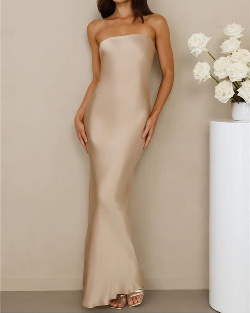Champagne Satin Strapless Dress  - Image 2