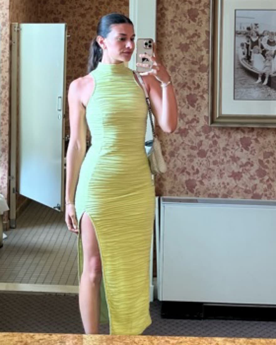 Green High Neck Dress With Slit - Image 1