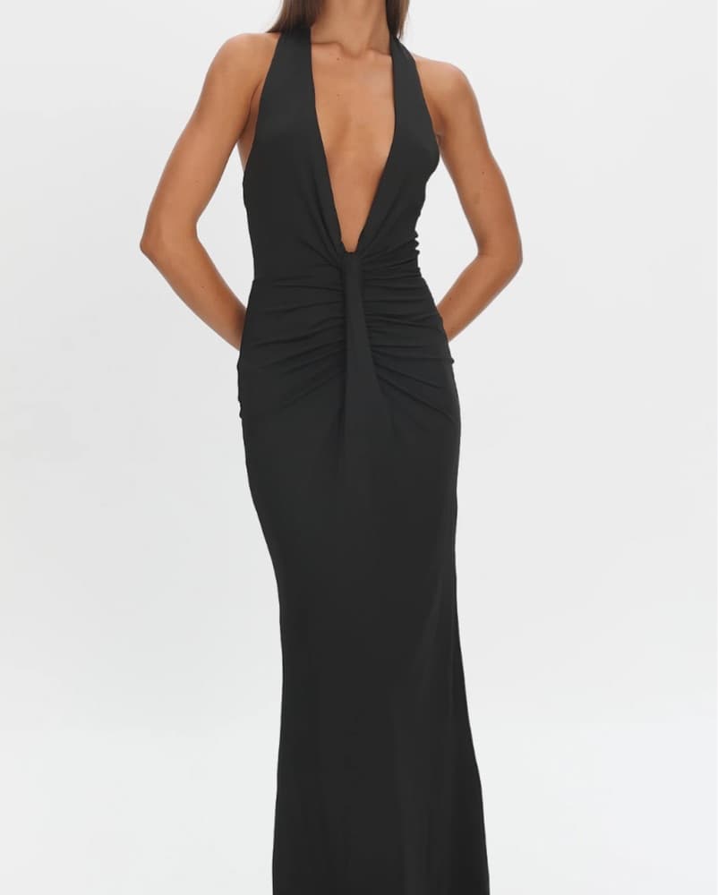 Plunging Halterneck Maxi Dress - Image 1