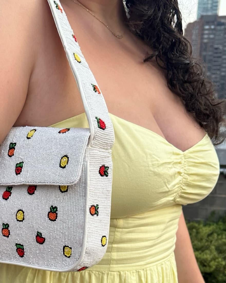 White Beaded Handbag with Fruit - Image 2