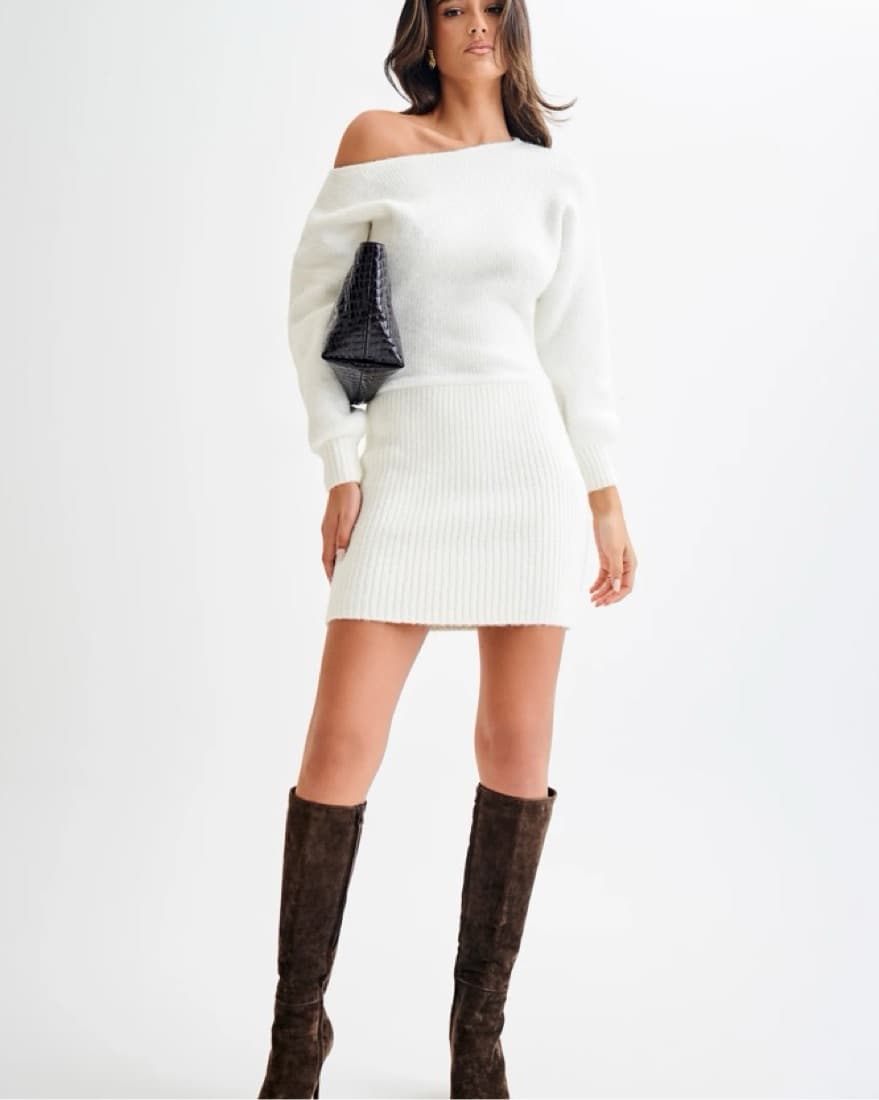 Meshki Boat Knit Dress In Ivory - Image 1