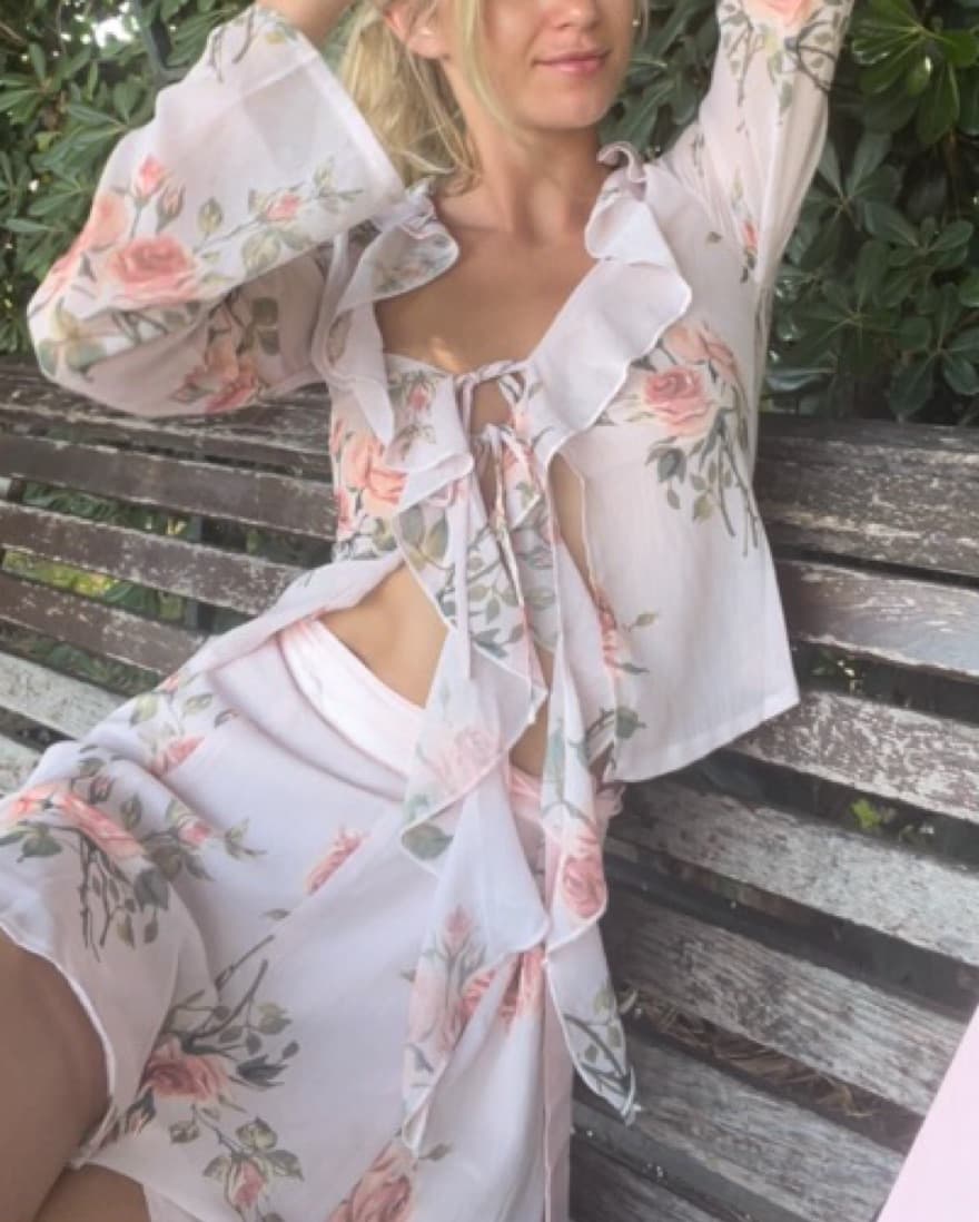 TigeFloral Chiffon Long Sleeve Skirt Set - Image 1