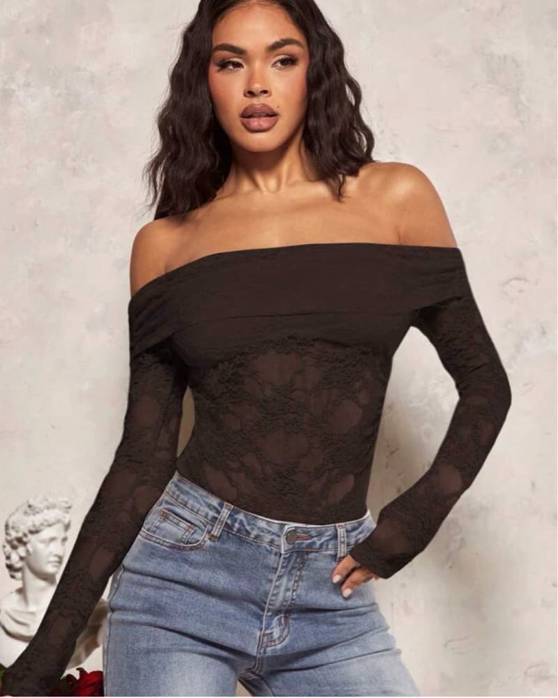 Brown Lace Going Out Top - Image 2