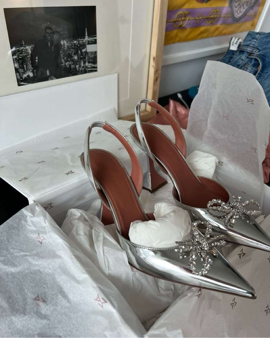 Amina Muaddi Rosie Metallic Heels - Image 6