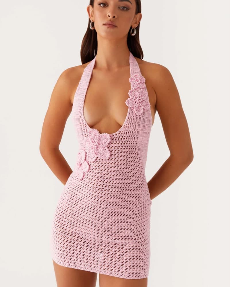 Luciana Crochet Halterneck Mini Dress - Image 1