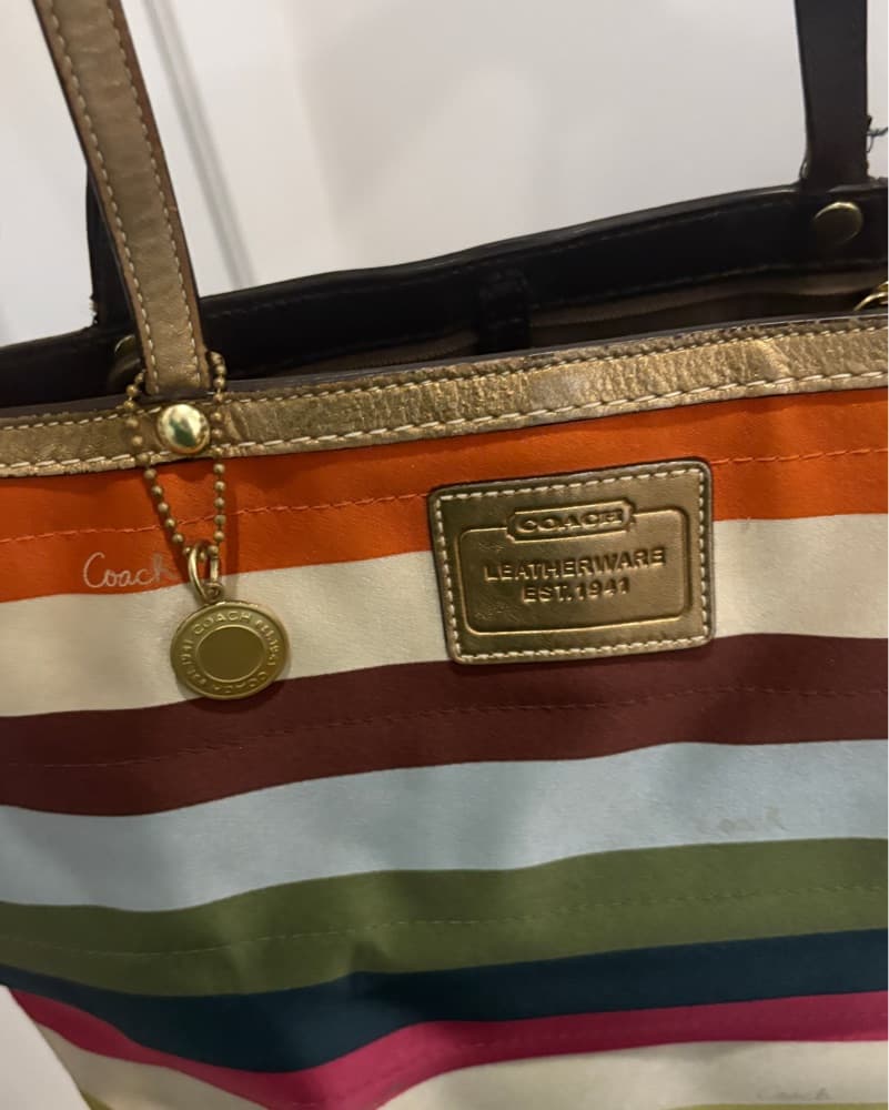 Vintage Striped Coach Tote - Image 2