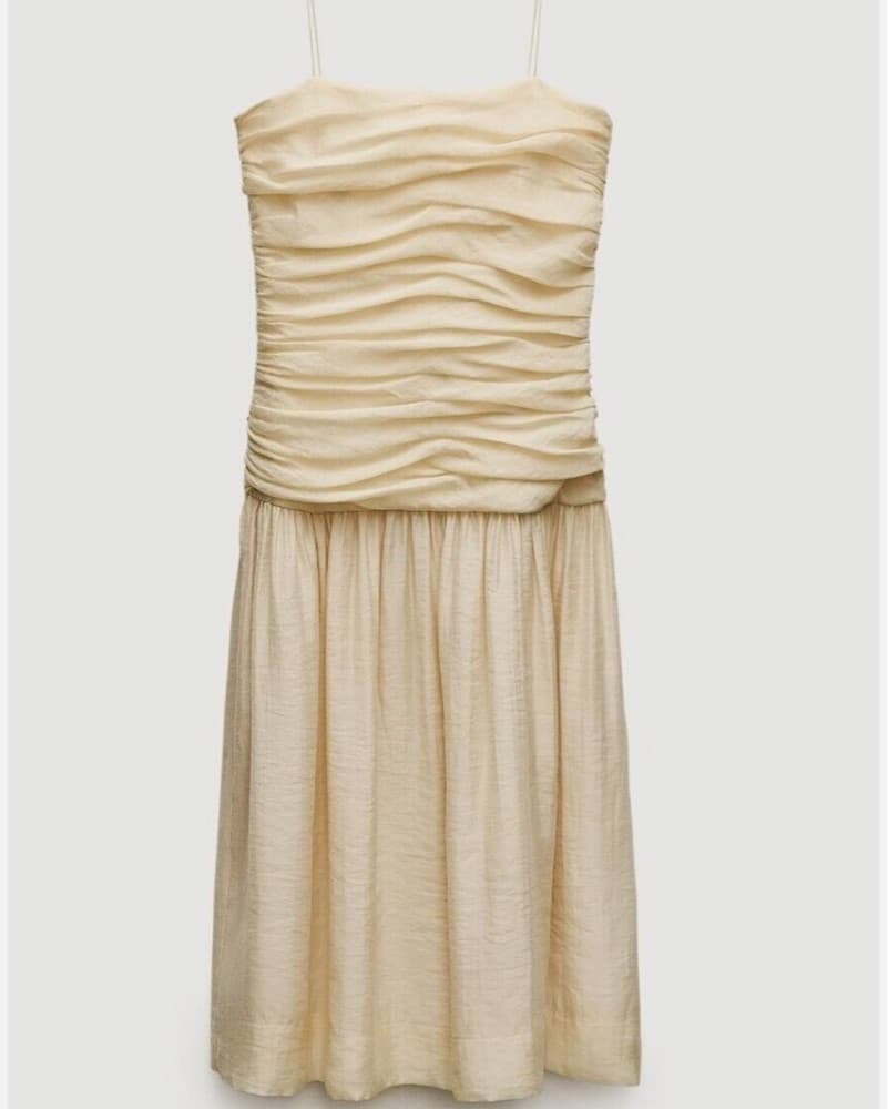 Zara Yellow Ruched Drop Waist Midi Dress - Image 3