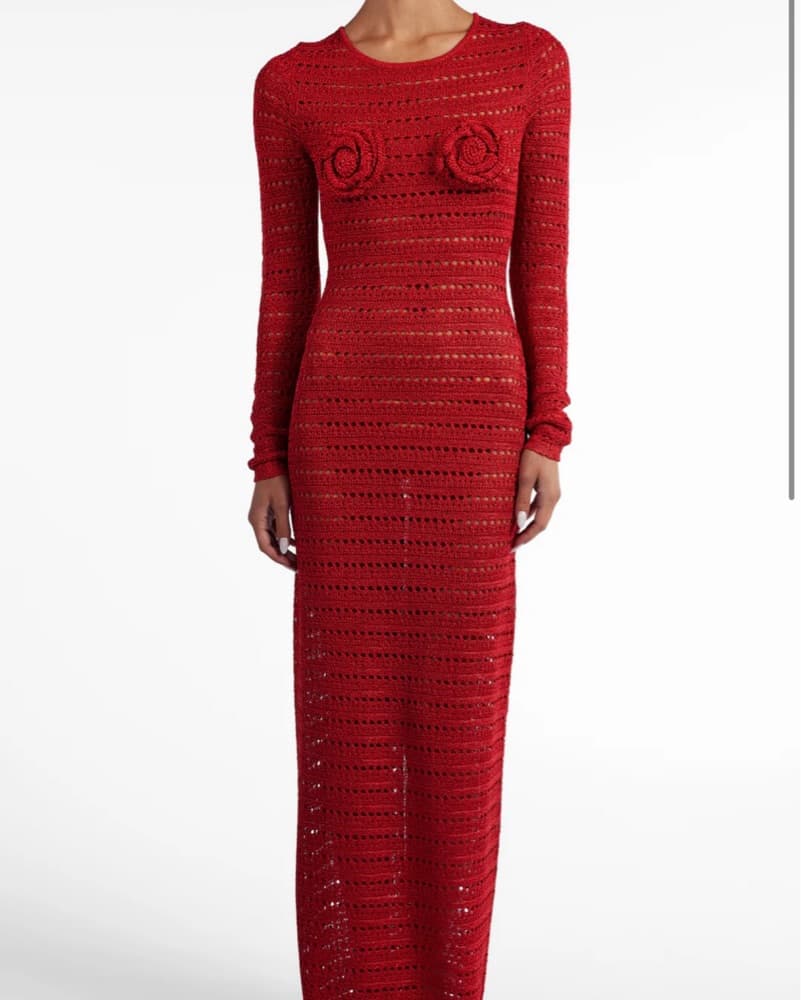 Red Rosette Crochet Maxi Dress - Image 1
