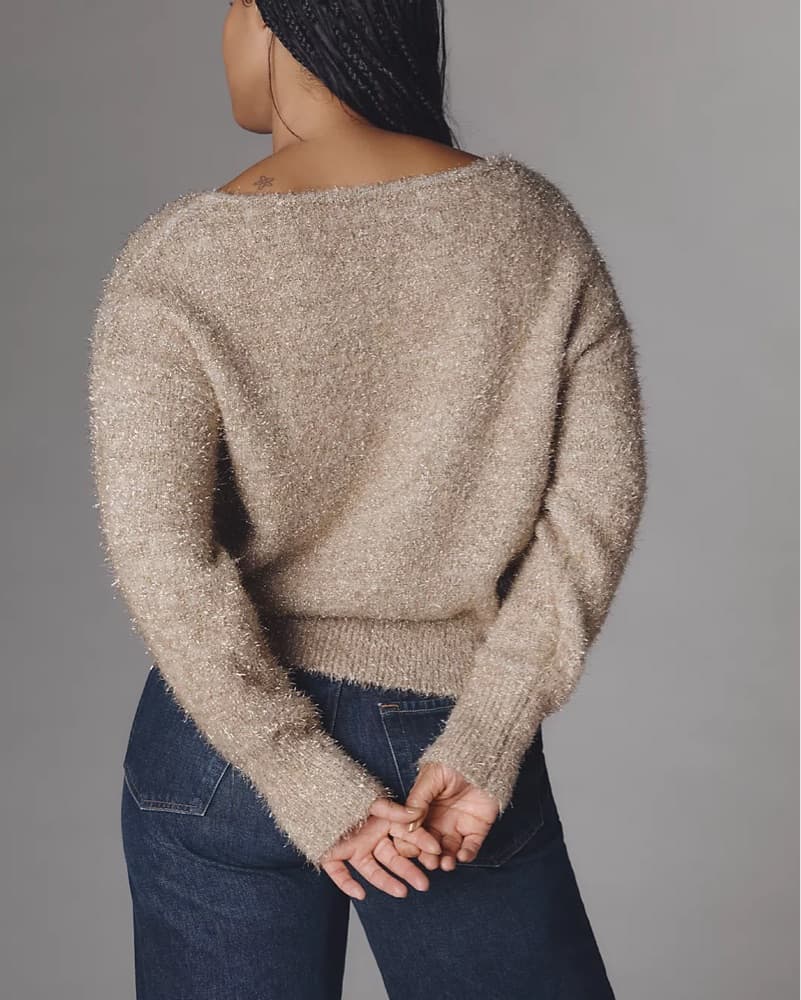 Anthro Gold Glitter Tinsel Sweater - Image 4