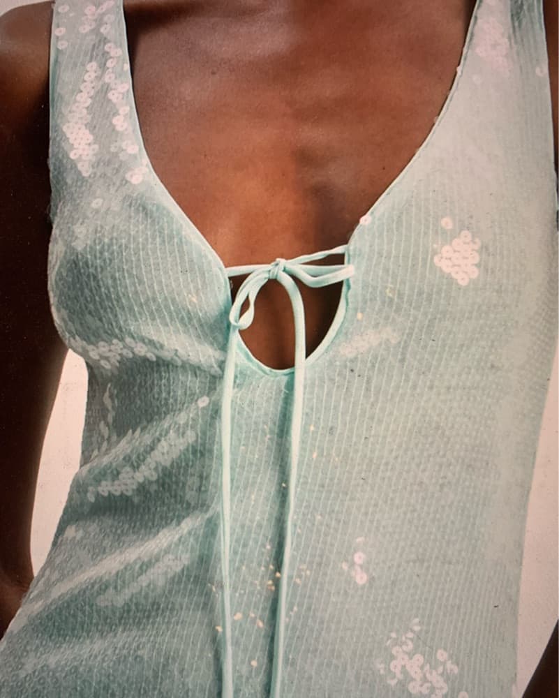 Aqua Sequined Party Dress - Image 2
