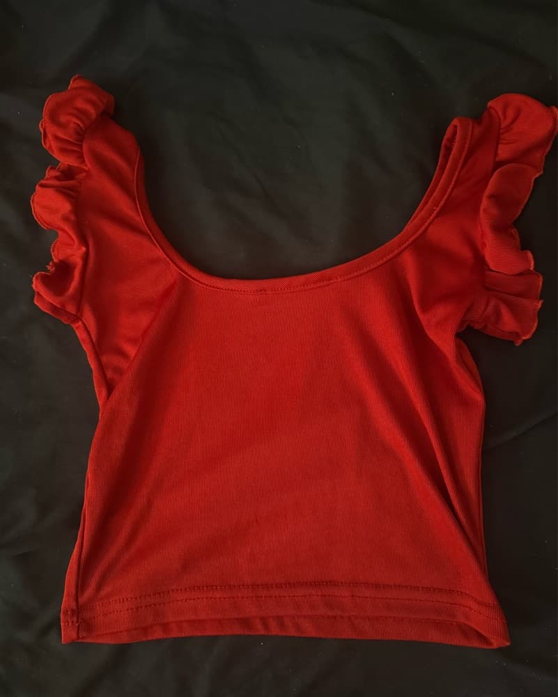 Prada Red Ruffle Sleeve Crop Top - Image 3