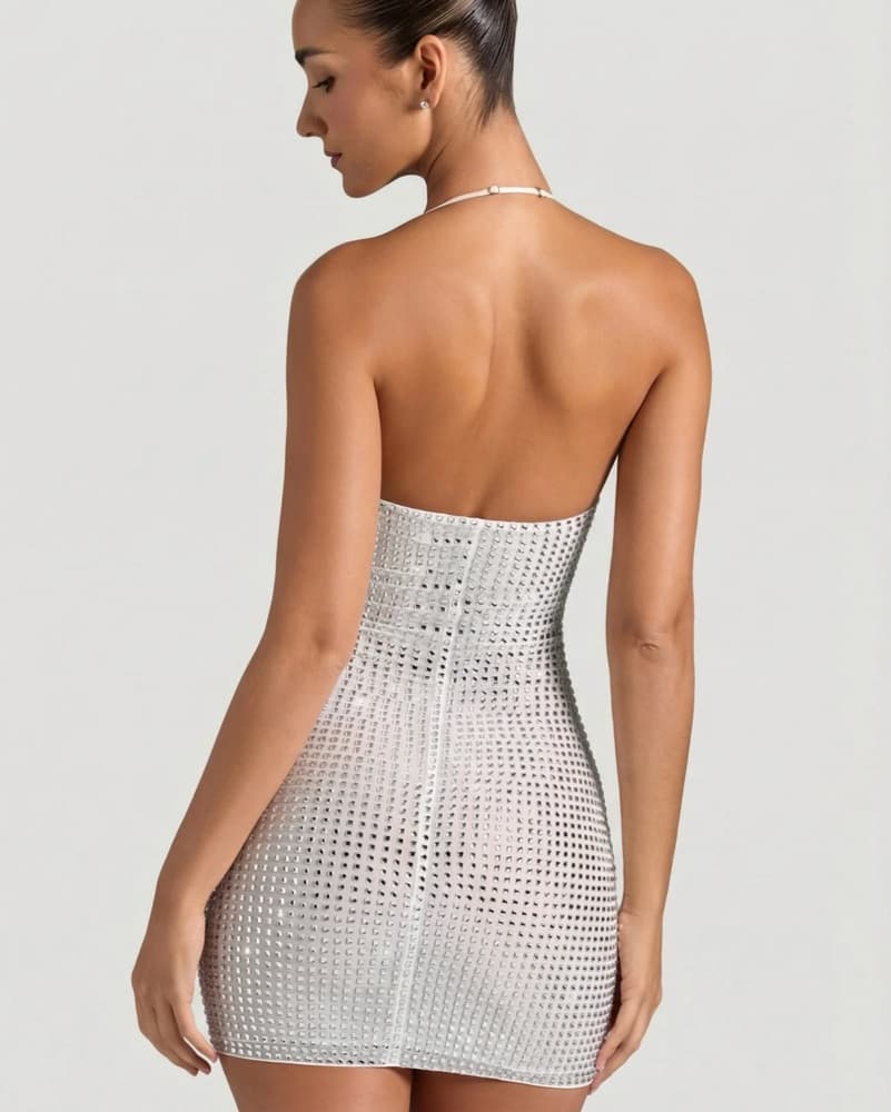 Oh Polly Embellished Halter Mini White  - Image 4