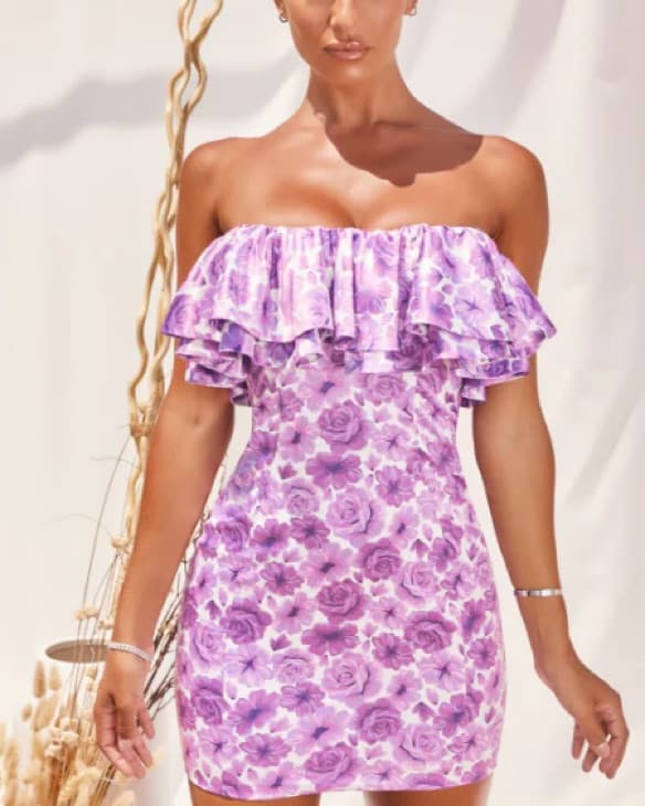 Oh Polly Strapless Ruffle Satin Mini  - Image 2
