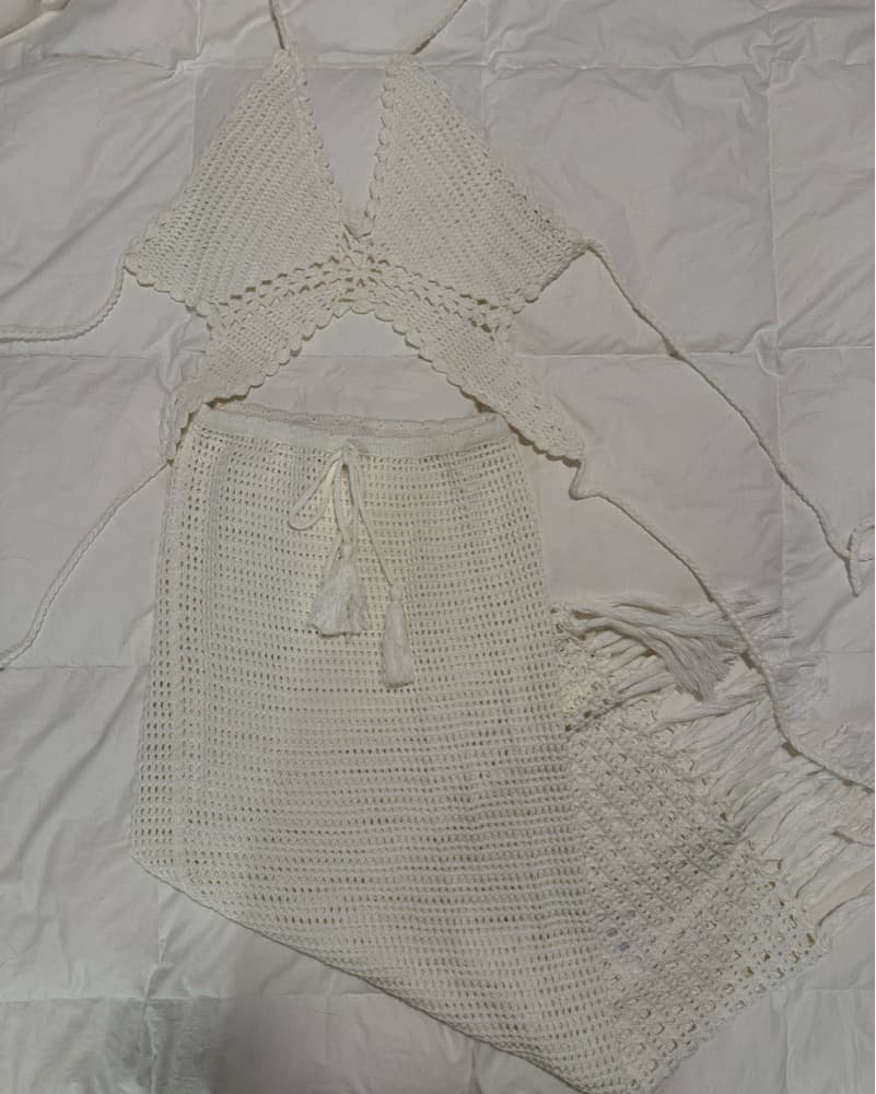 White Knit Maxi Skirt & Top Matching Set - Image 5