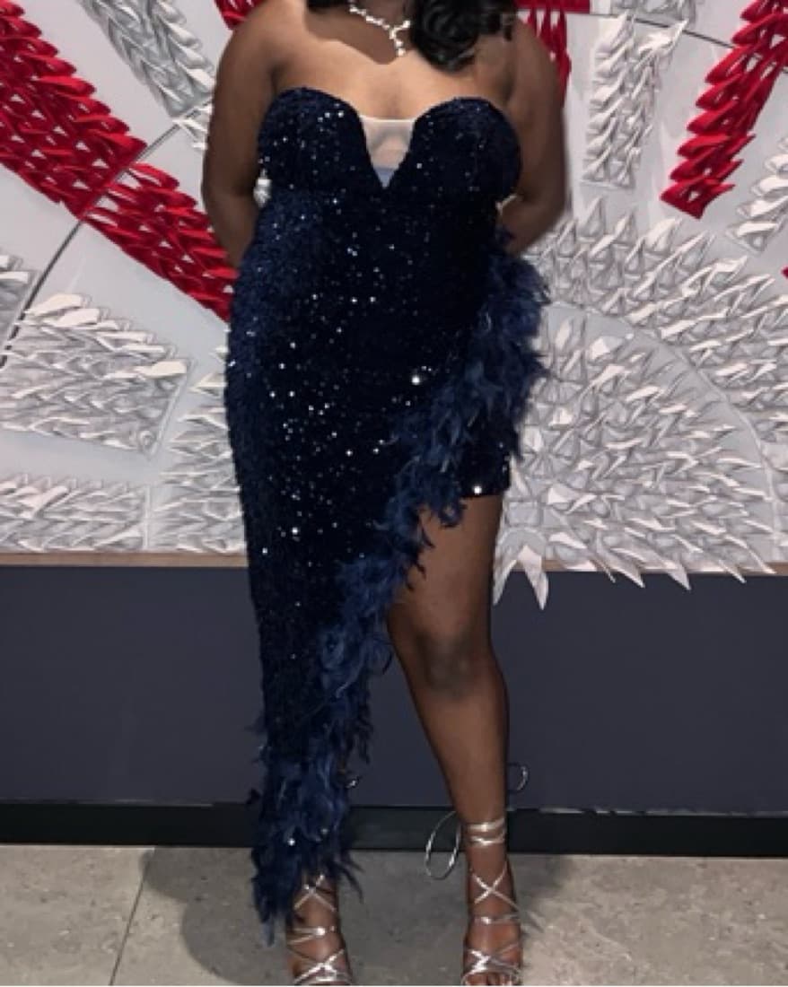 Navy Blue Sparkled High Low Dress - Image 1