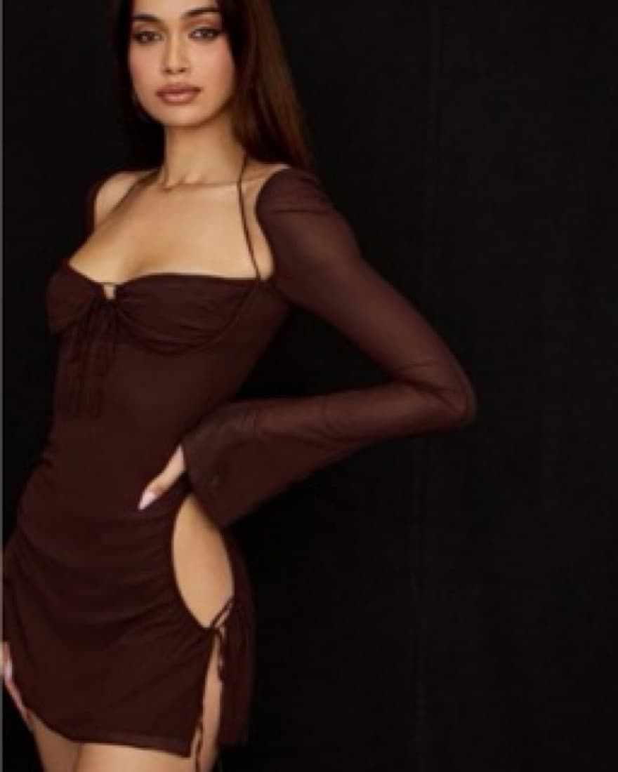 HOUSE OF CB 'Baby' Chocolate Chiffon Cut - Image 3