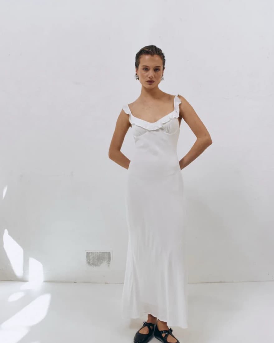 ROSALIA BIAS CUT MIDI DRESS WHITE  - Image 1