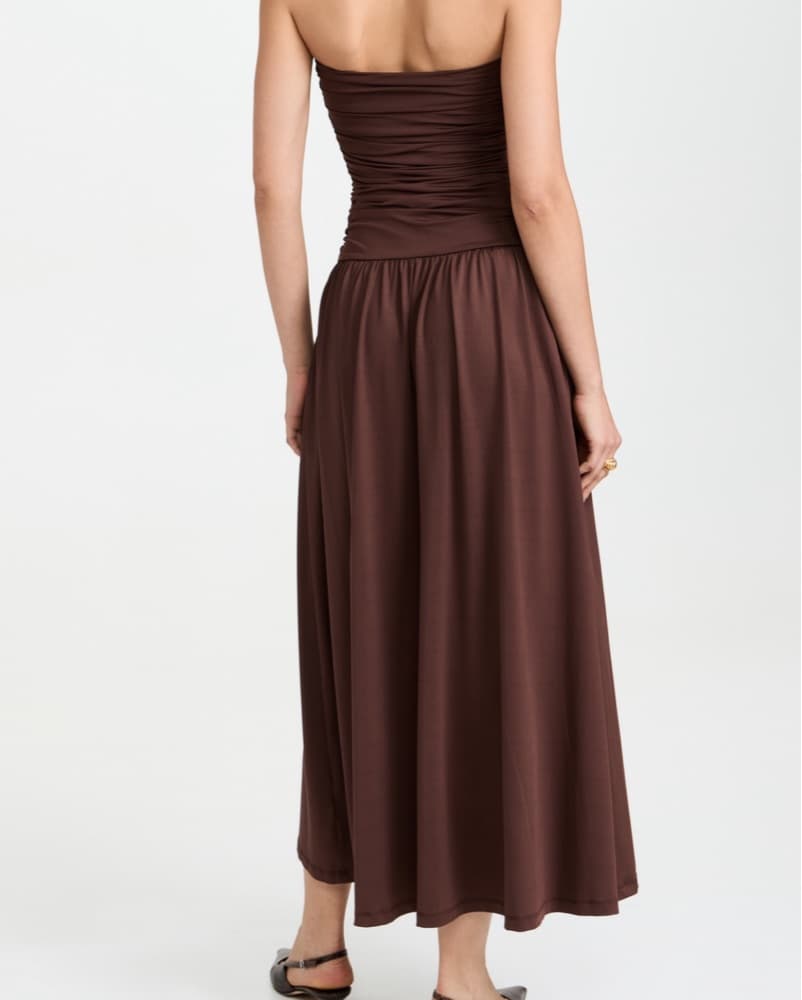 Elegant Brown Srapless Midi Dresst - Image 2