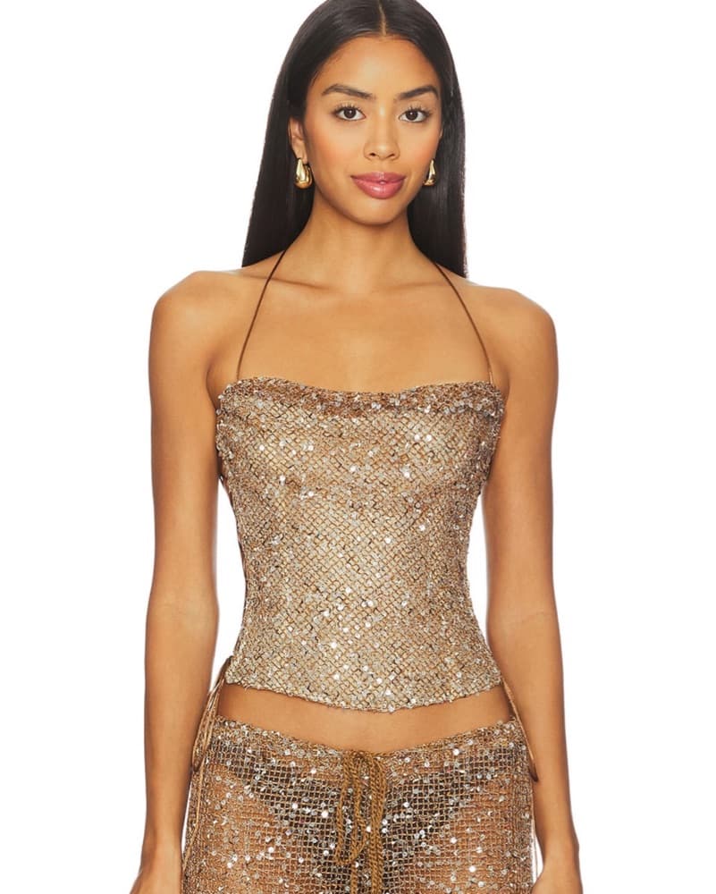 Jaded London Gold Sequin Corset Top - Image 1