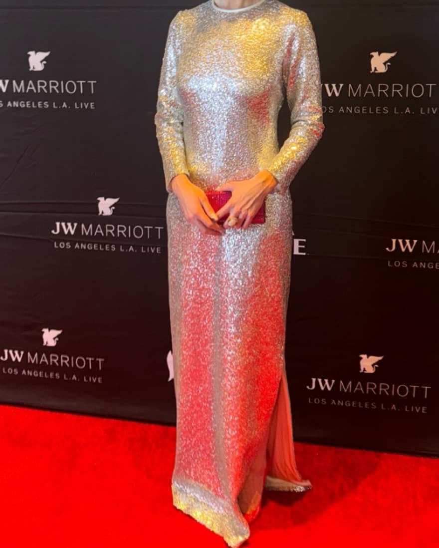 MARKARIAN Silver Sequin Long Sleeve Gown - Image 6