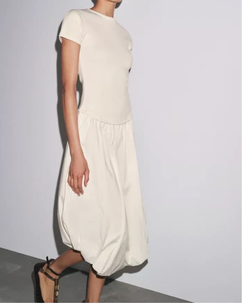 Drop Waist Balloon Midi Dress White  - Image 4