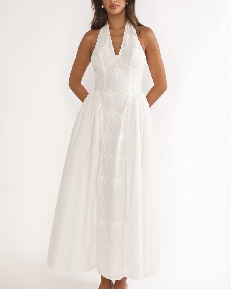 White Long Lace Detail Dress - Image 1